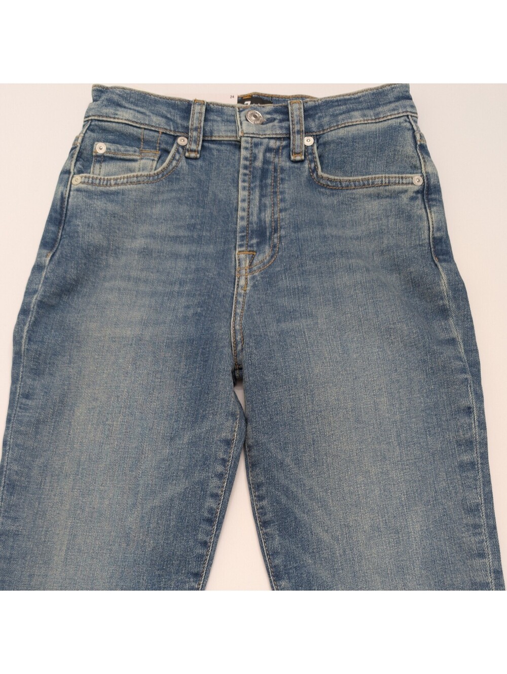 7 For All Mankind High Waist Slim Kick Jeans Womens 24 NWT Raw Hem Crop Flare